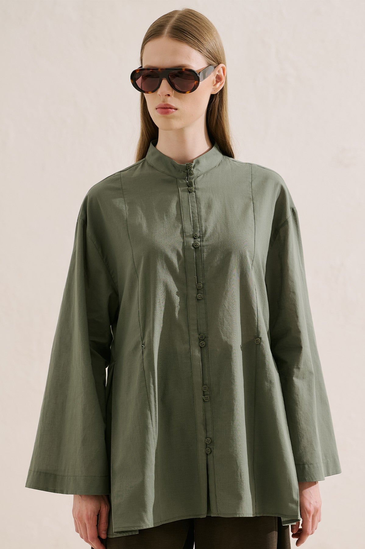 Pleated Buttoned Shirt Sage Green