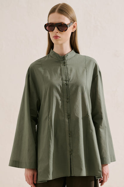 Pleated Buttoned Shirt Sage Green