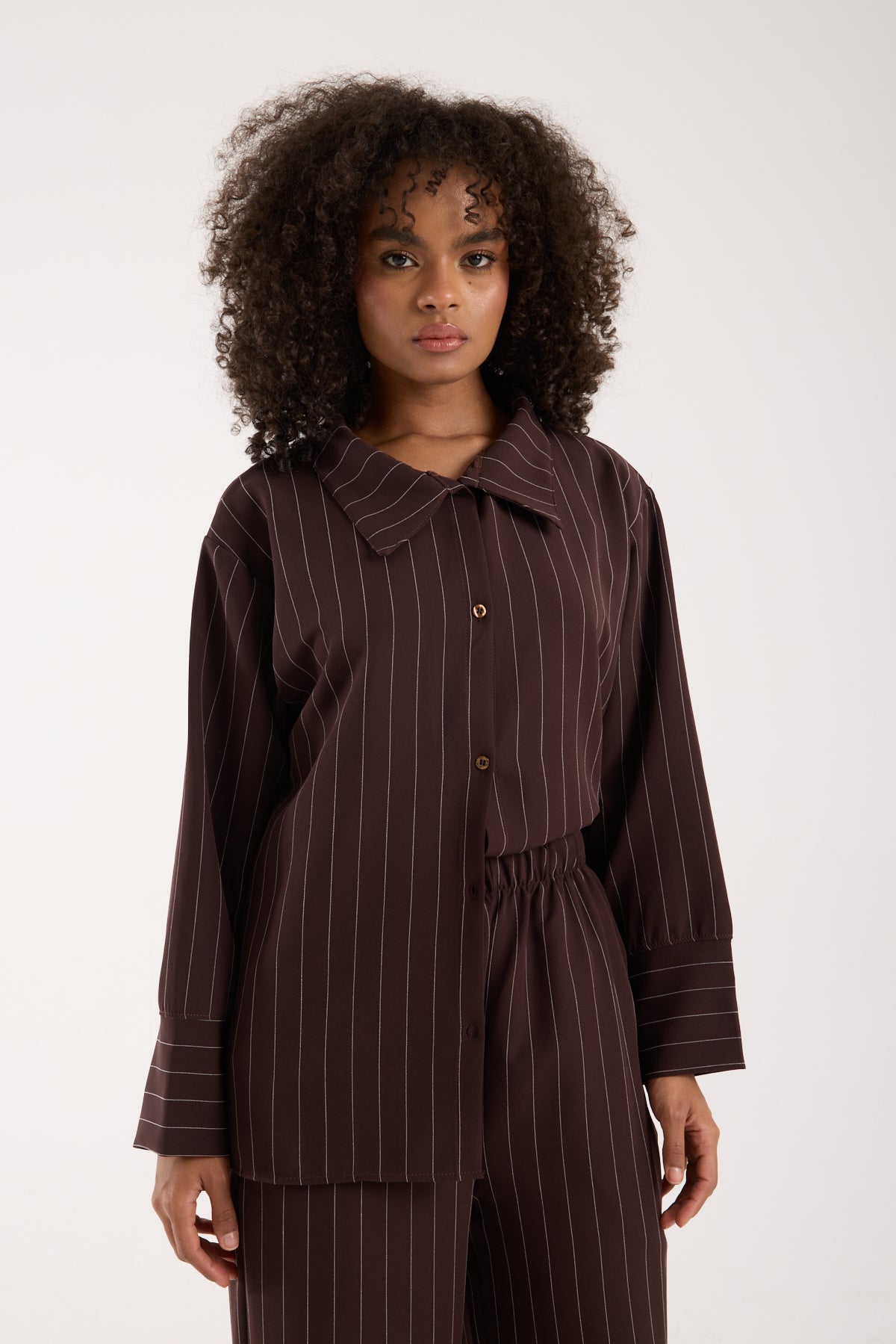 Dory Modal Blouse and Trousers Set Chocolate