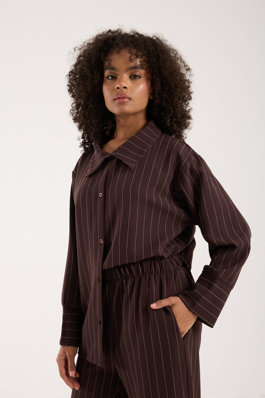 Dory Modal Blouse and Trousers Set Chocolate