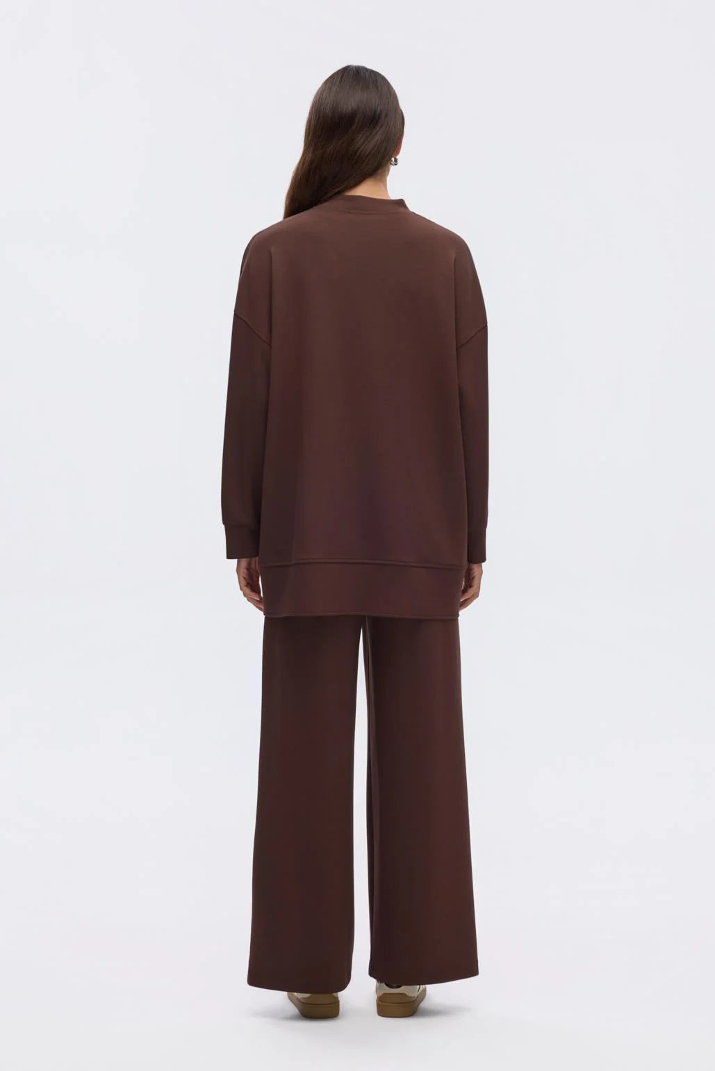 Modal Knit Asymmetrical Cut Co-Ord Set Brown