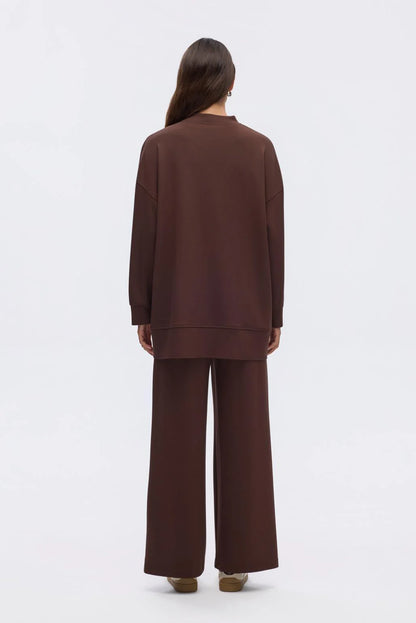 Modal Knit Asymmetrical Cut Co-Ord Set Brown