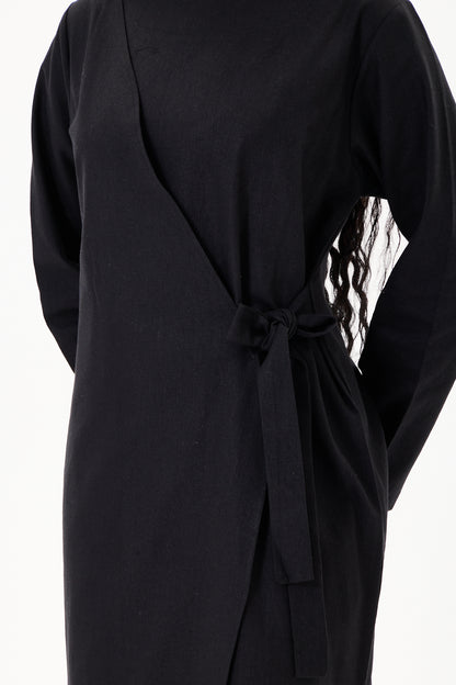 Evan Wrap Linen Dress Black