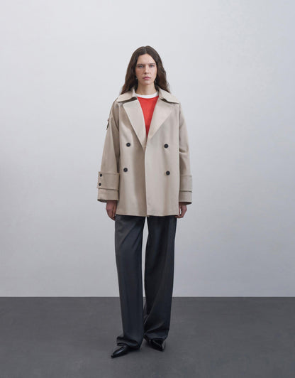 Cuff Detailed Cotton Trench Coat Stone