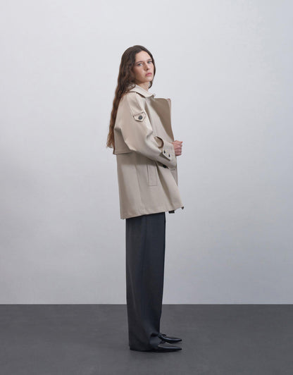 Cuff Detailed Cotton Trench Coat Stone