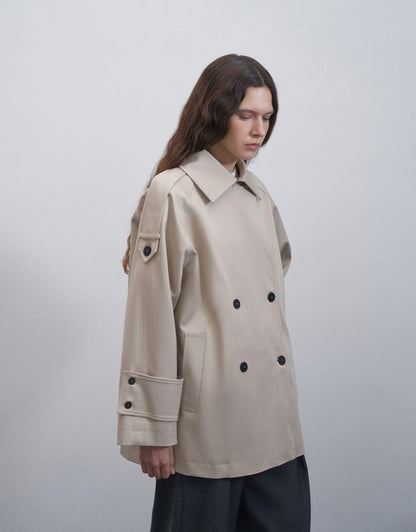 Cuff Detailed Cotton Trench Coat Stone