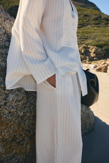 Dory Mandarin Blouse and Trousers Set Ecru