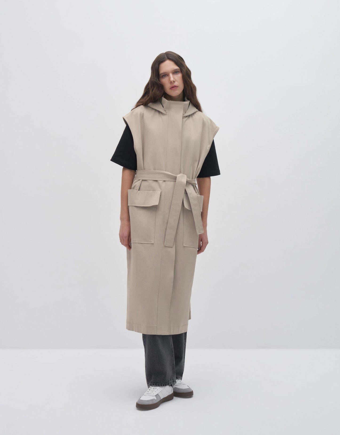 Hooded Trench Vest Stone