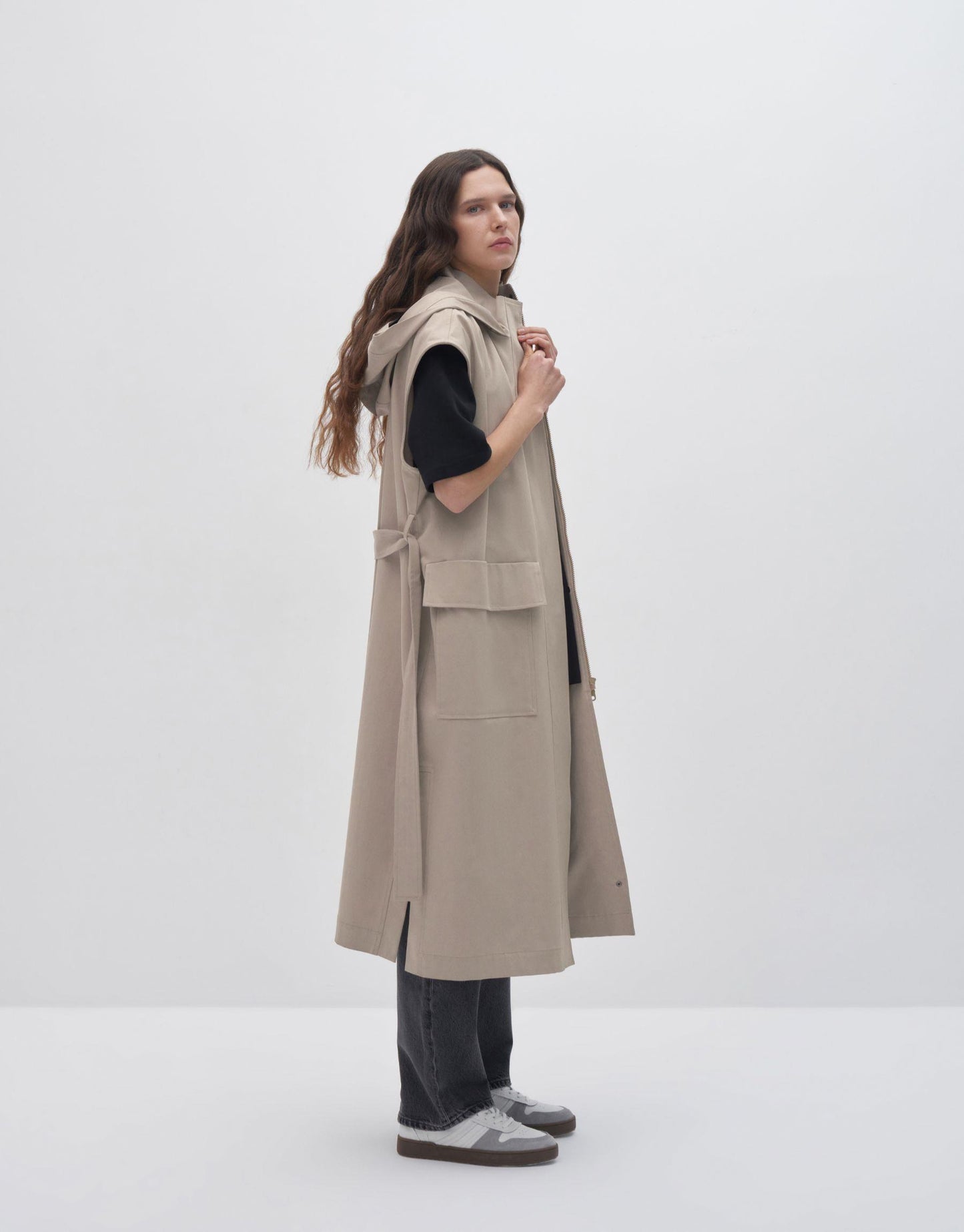 Hooded Trench Vest Stone