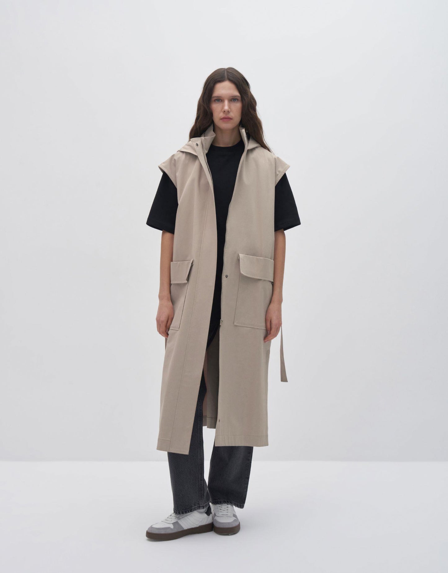 Hooded Trench Vest Stone