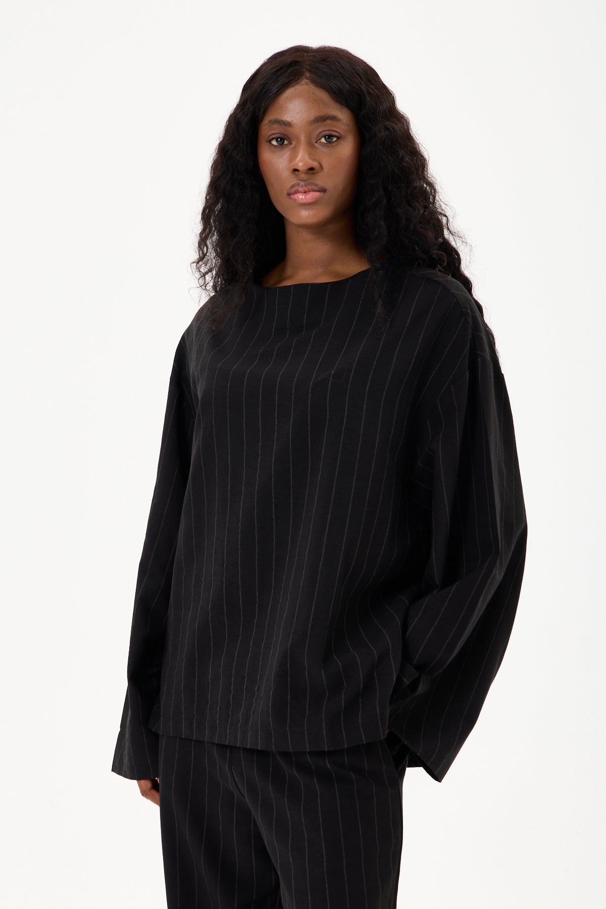 Capri Striped Linen Set Black