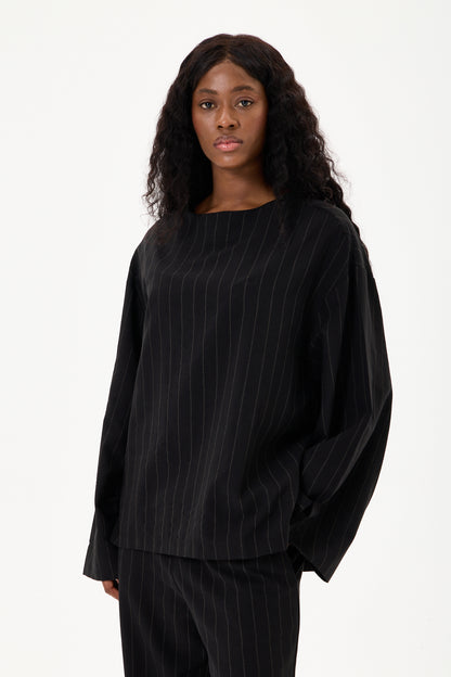 Capri Striped Linen Set Black