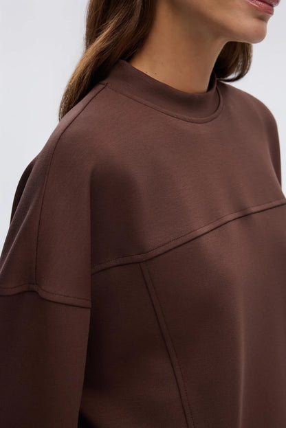 Modal Knit Asymmetrical Cut Co-Ord Set Brown