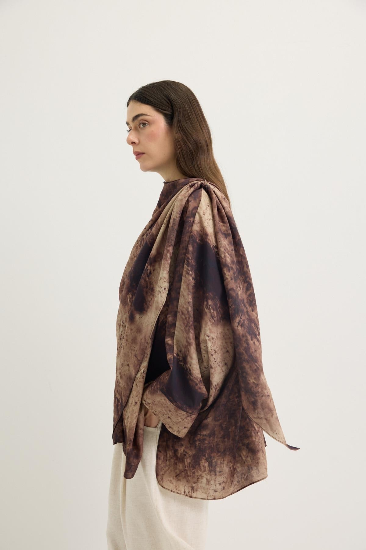 Shawl Collar Patterned Tunic Dark Brown