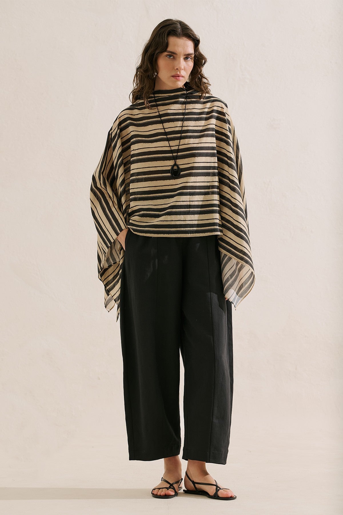 Patterned Cape Blouse Black Striped