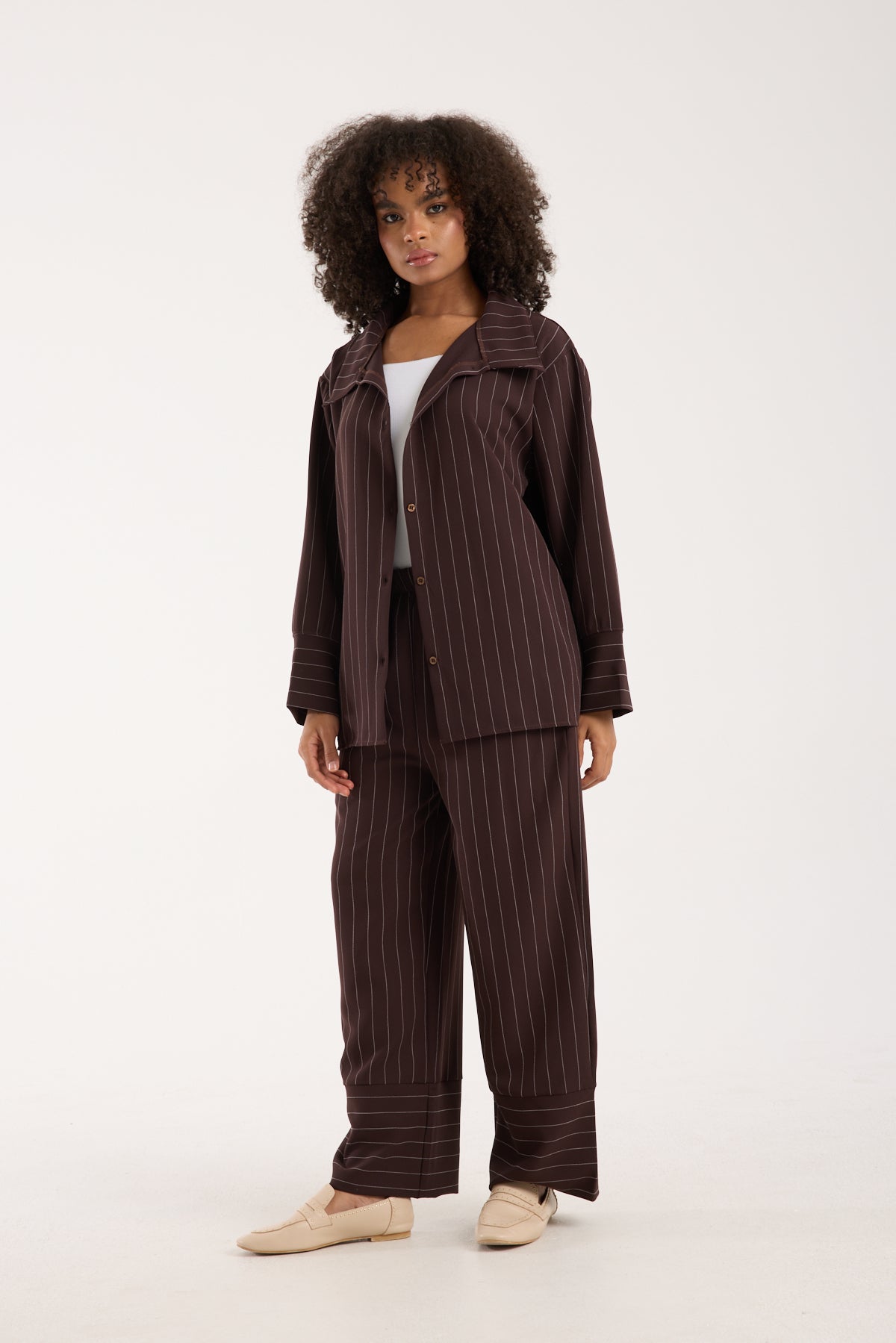 Dory Modal Blouse and Trousers Set Chocolate