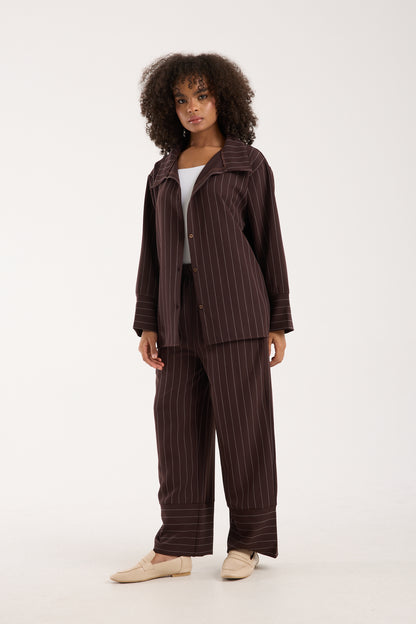 Dory Modal Blouse and Trousers Set Chocolate