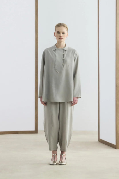 Collar Detail Tencel Tunic Trousers Set
