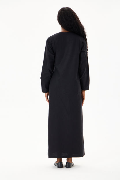 Evan Wrap Linen Dress Black