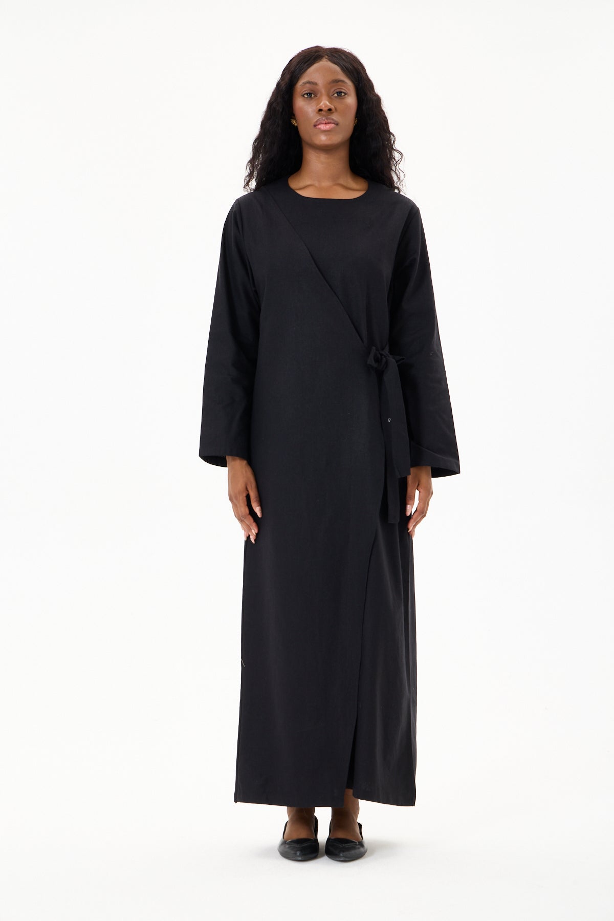 Evan Wrap Linen Dress Black