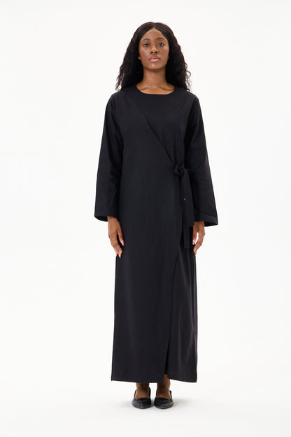 Evan Wrap Linen Dress Black