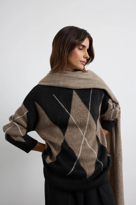 Diamond Pattern Knit Sweater Black