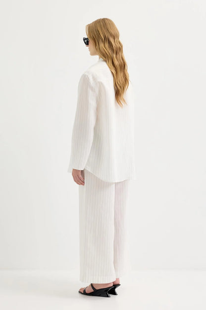 Dory Mandarin Blouse and Trousers Set Ecru