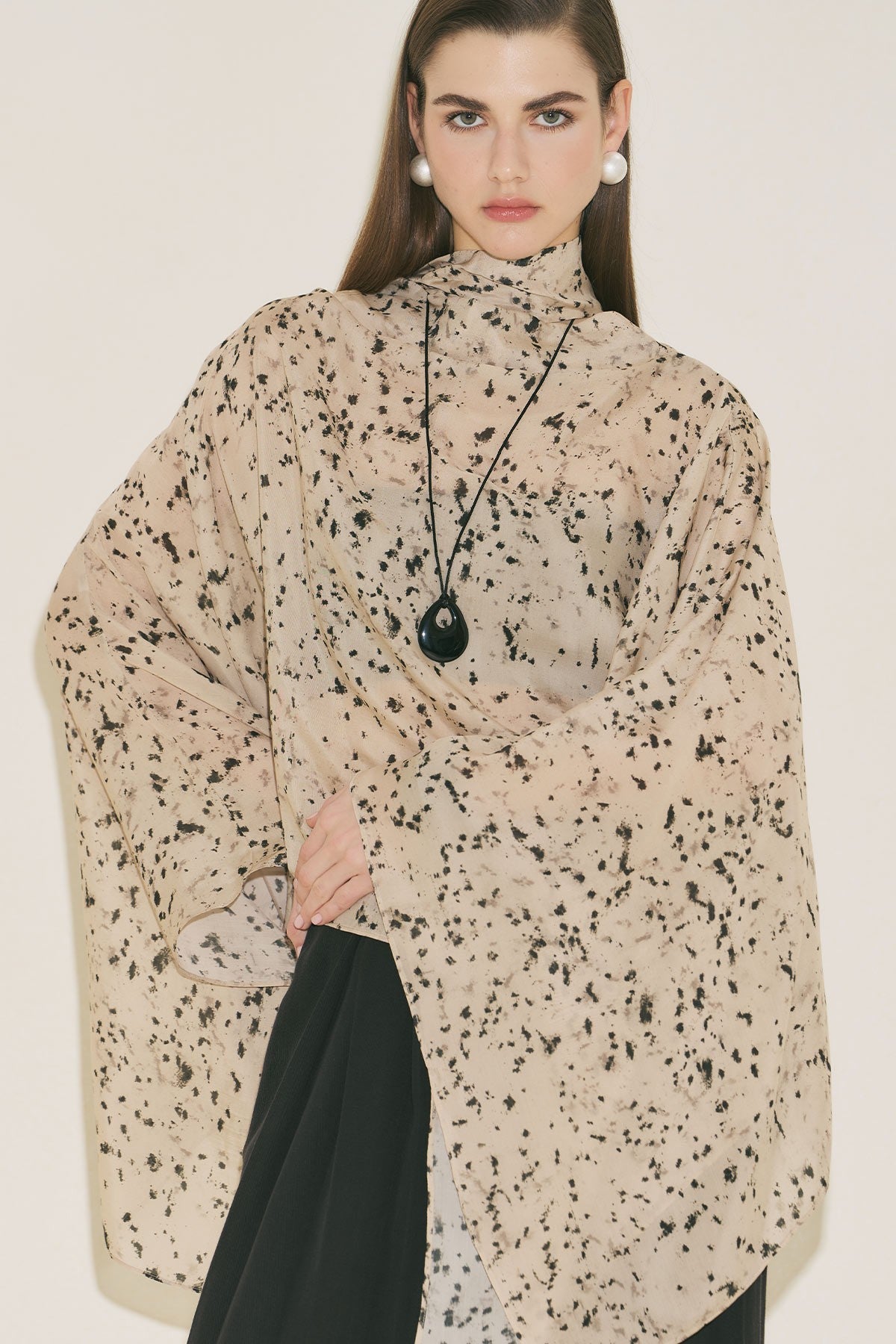 Shawl Detailed Blouse Cape Animal Print