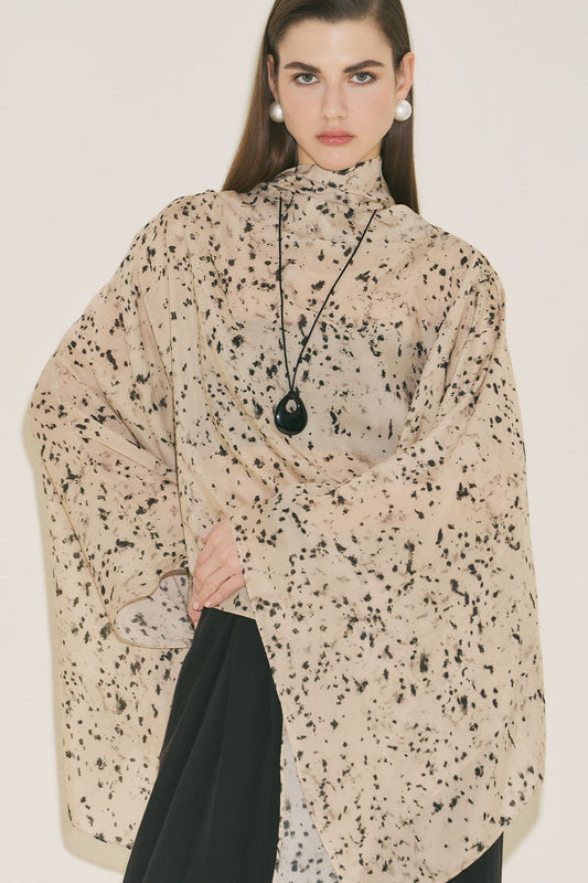 Shawl Detailed Blouse Cape Animal Print