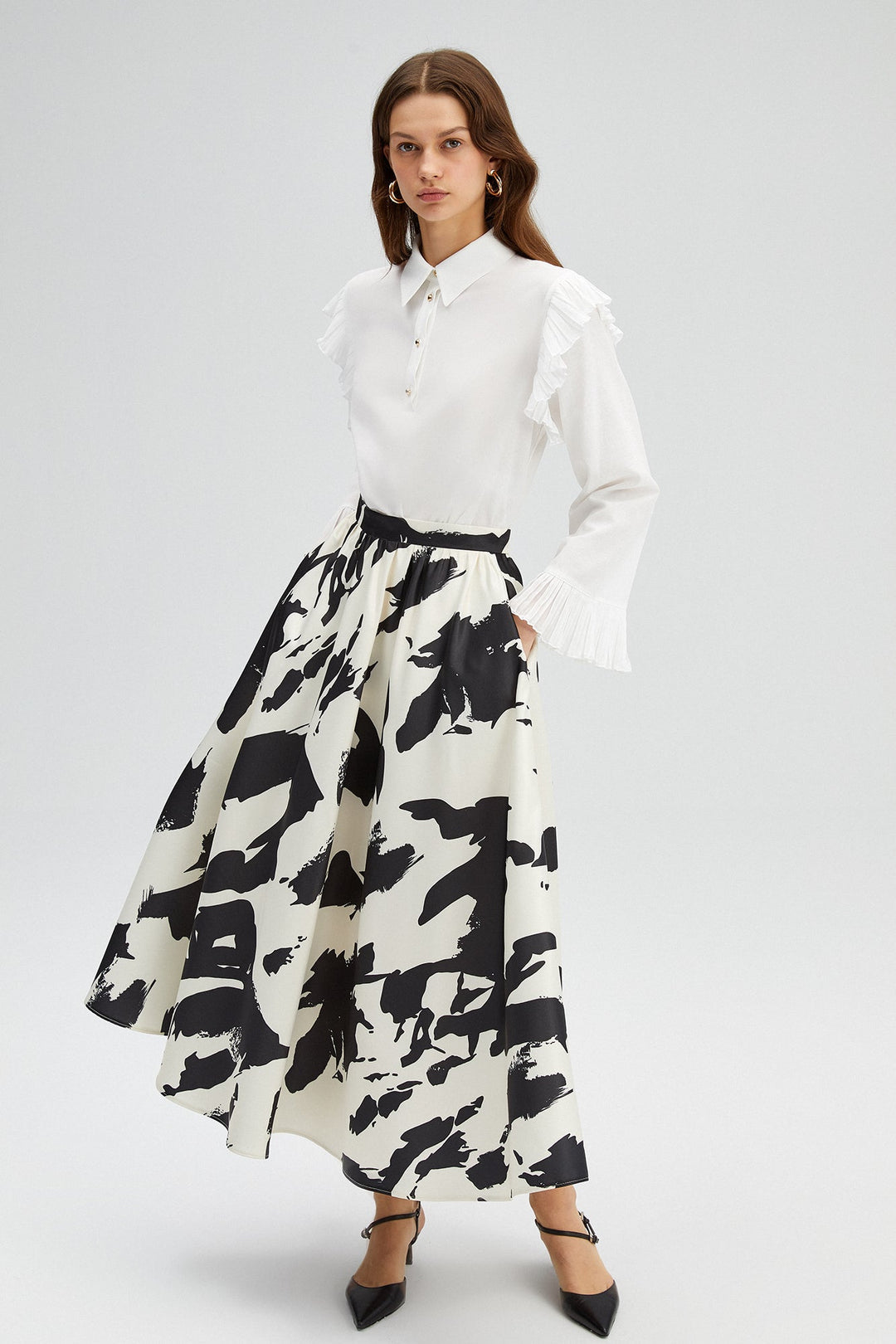Abstract Monochrome Midi Skirt