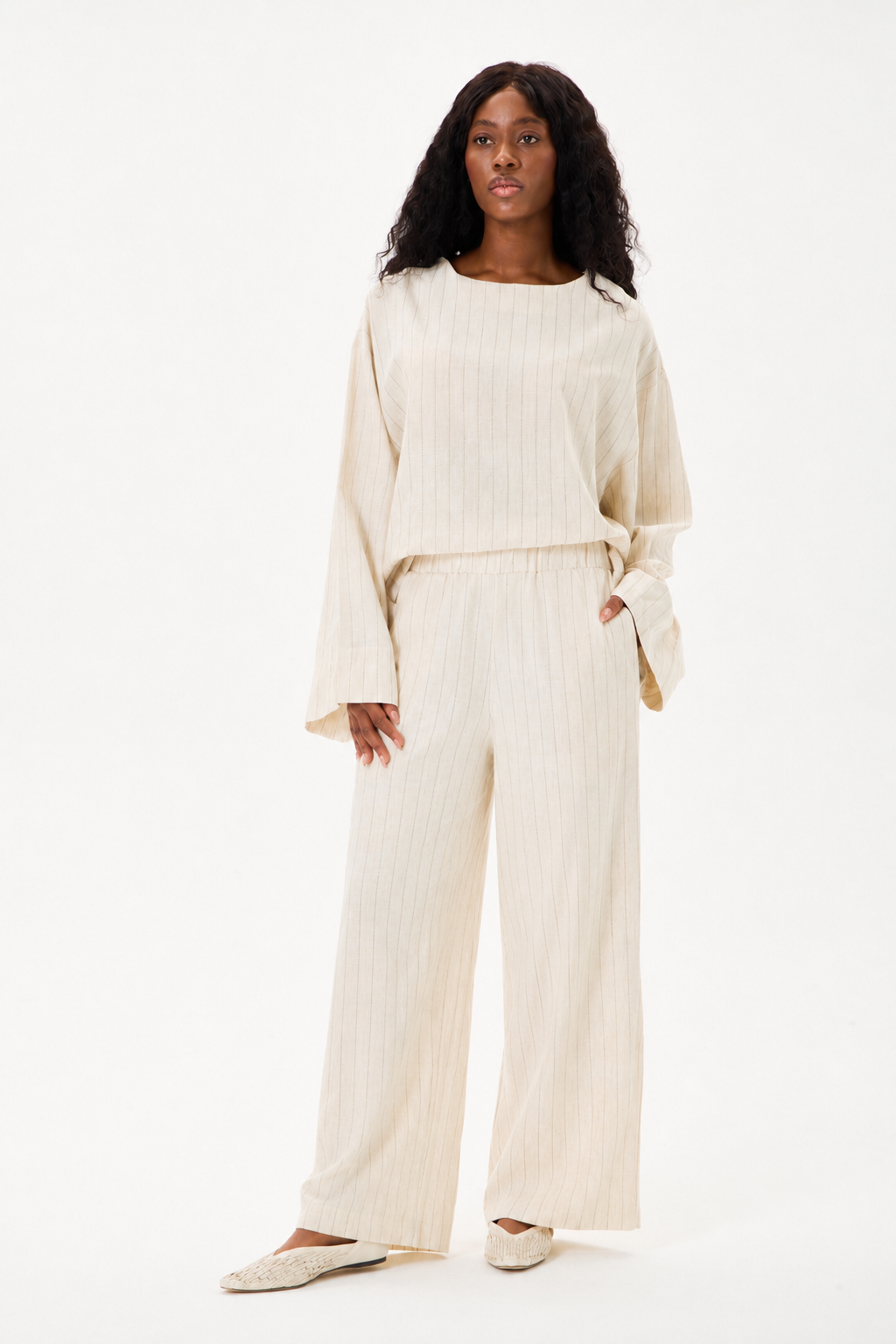 Capri Striped Linen Set Stone