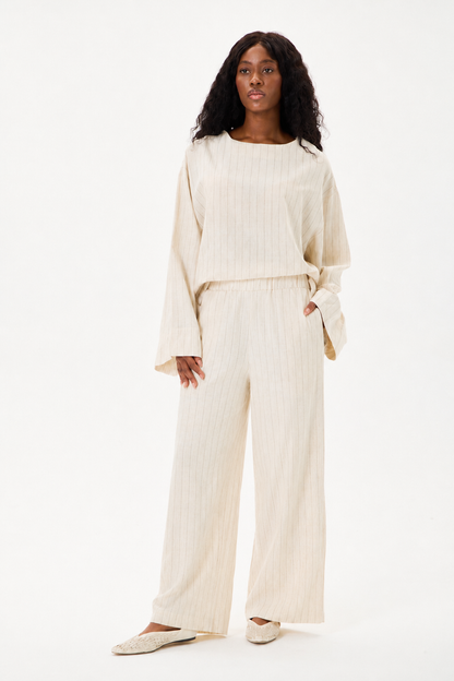 Capri Striped Linen Set Stone