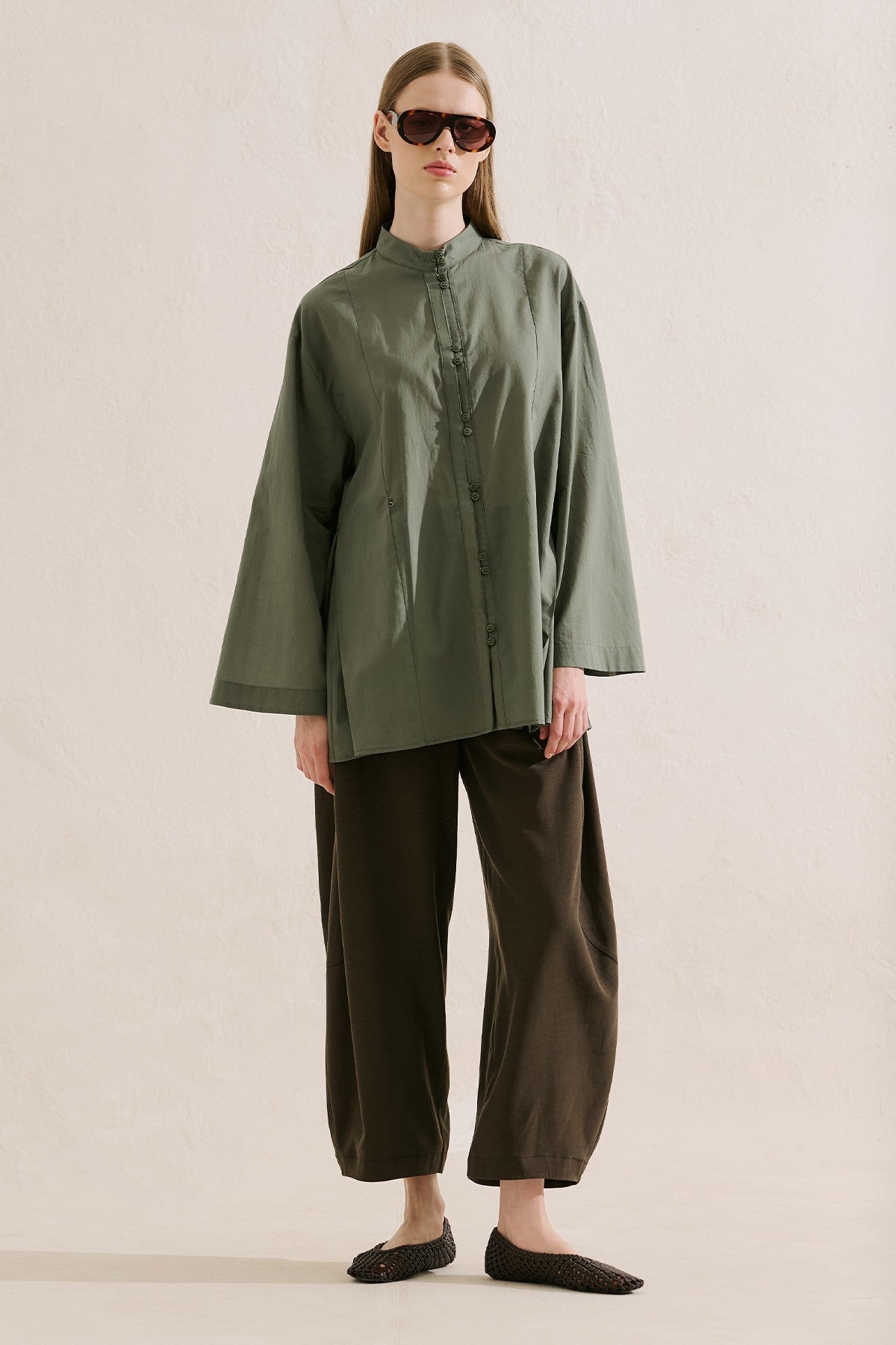 Pleated Buttoned Shirt Sage Green