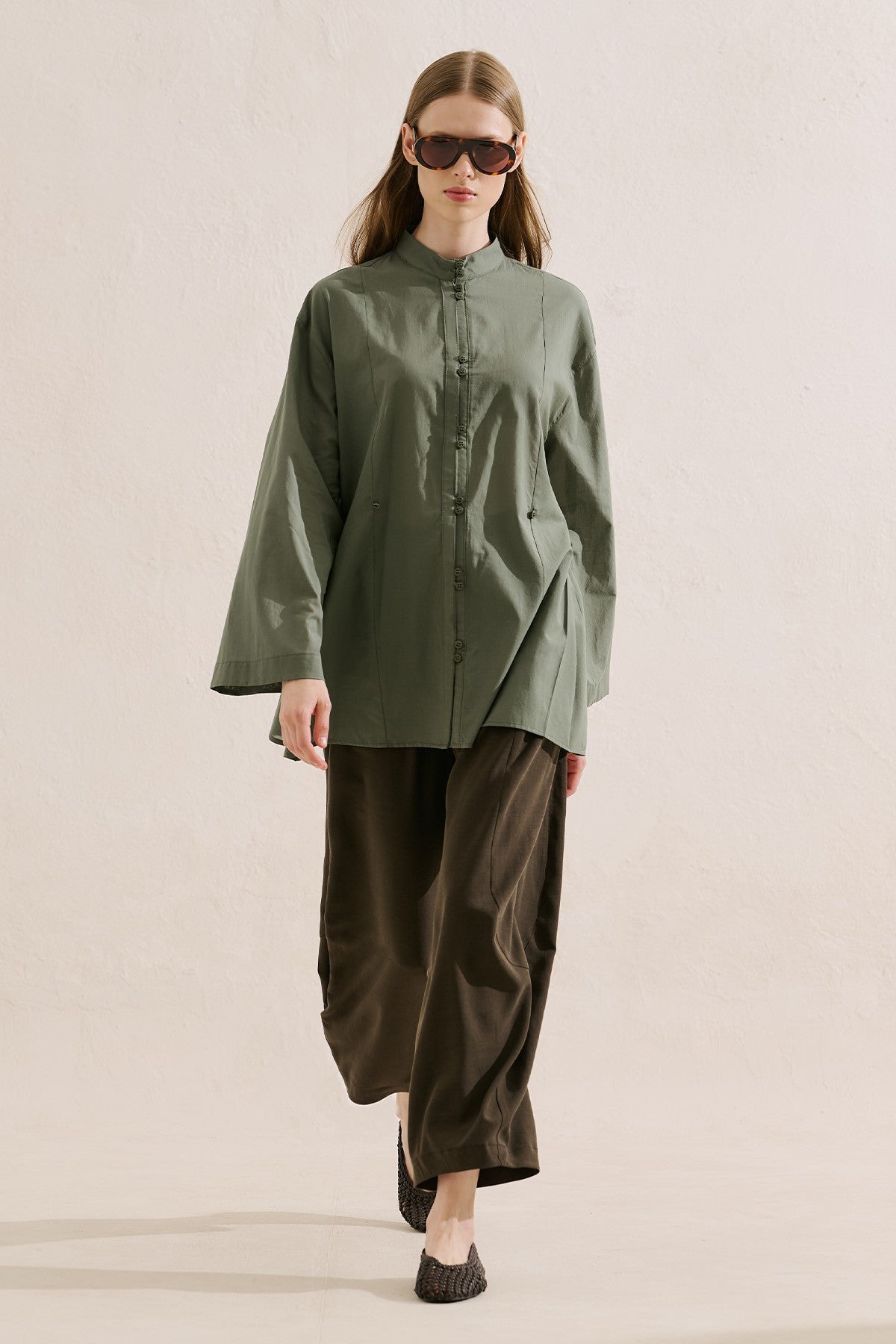 Pleated Buttoned Shirt Sage Green