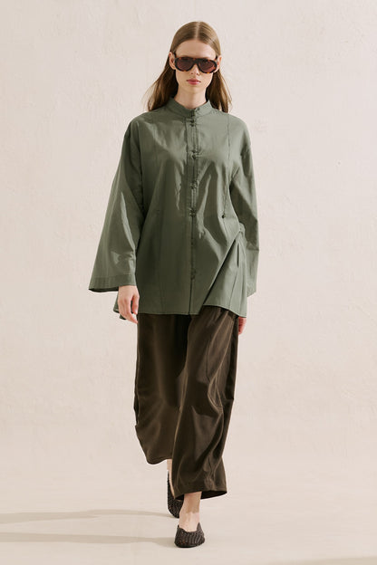 Pleated Buttoned Shirt Sage Green