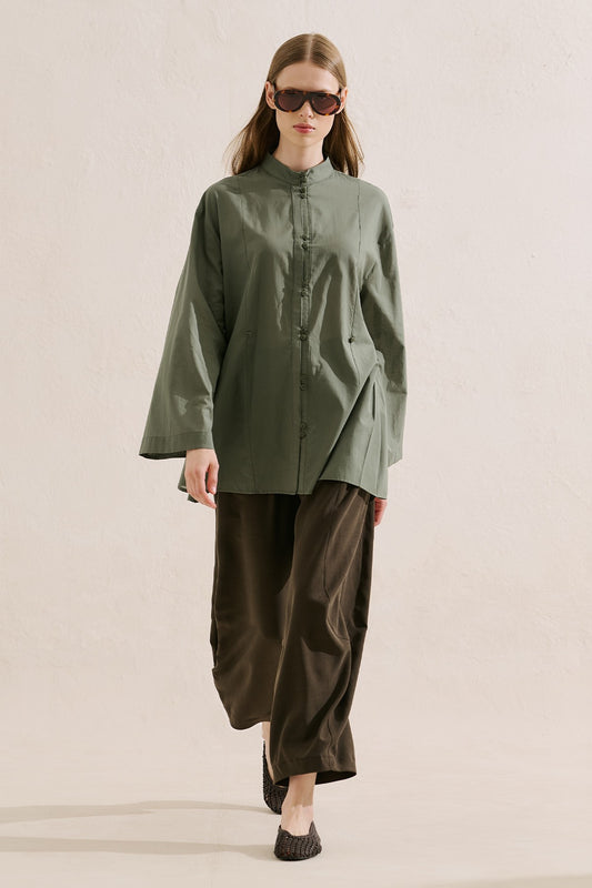 Pleated Buttoned Shirt Sage Green