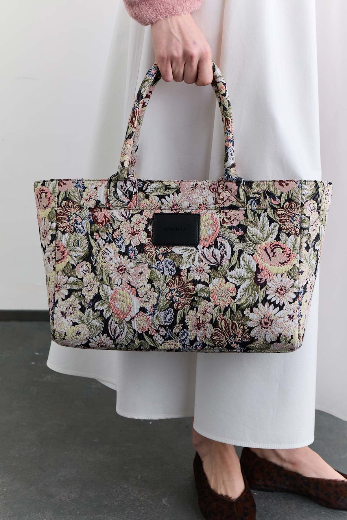 JACQUARD PATTERNED TOTE BAG POWDER