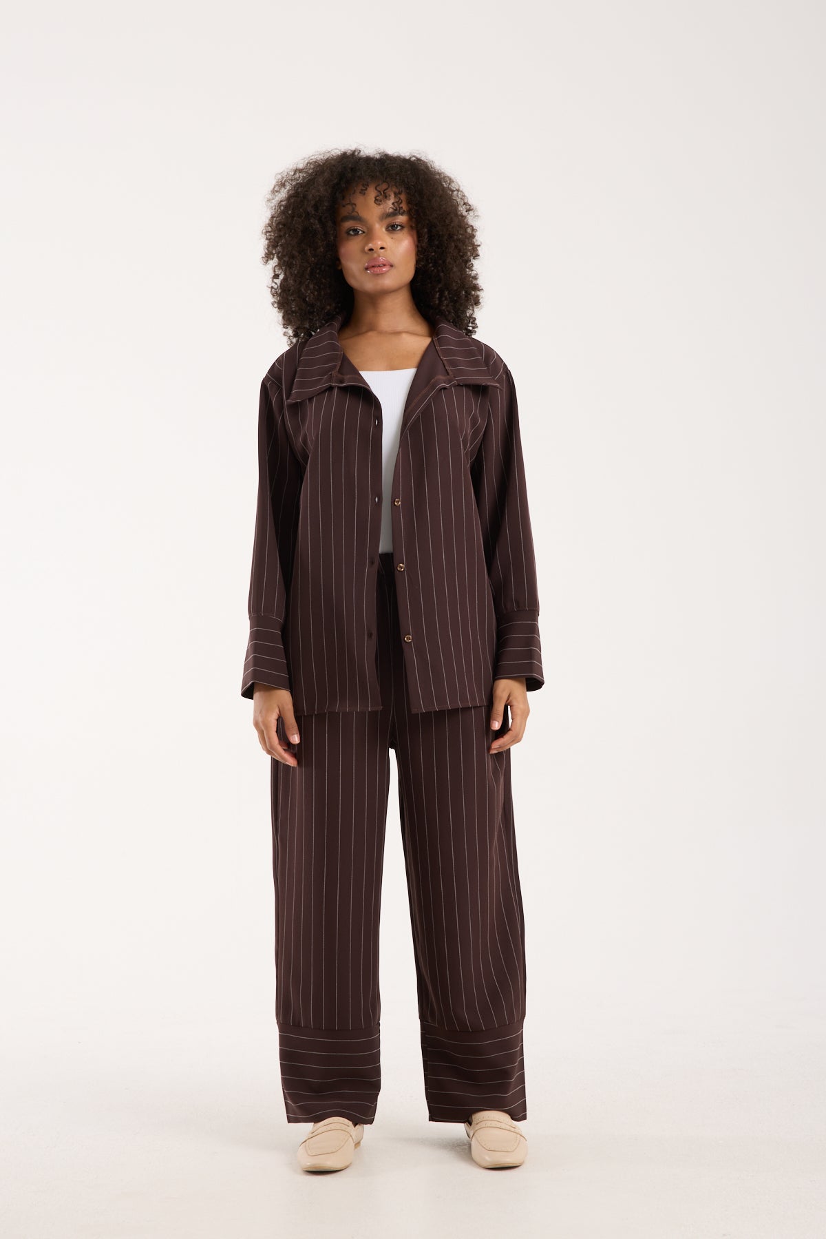 Dory Modal Blouse and Trousers Set Chocolate