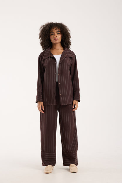 Dory Modal Blouse and Trousers Set Chocolate