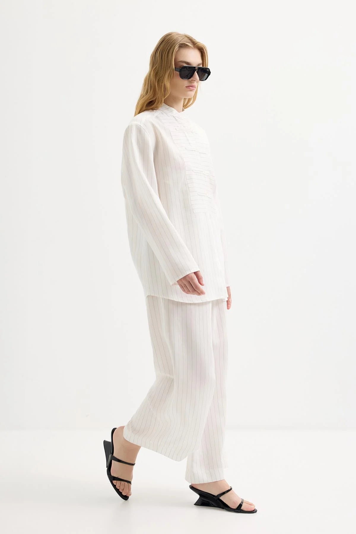 Dory Mandarin Blouse and Trousers Set Ecru