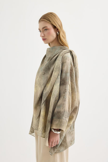 Shawl Collar Patterned Tunic Sage