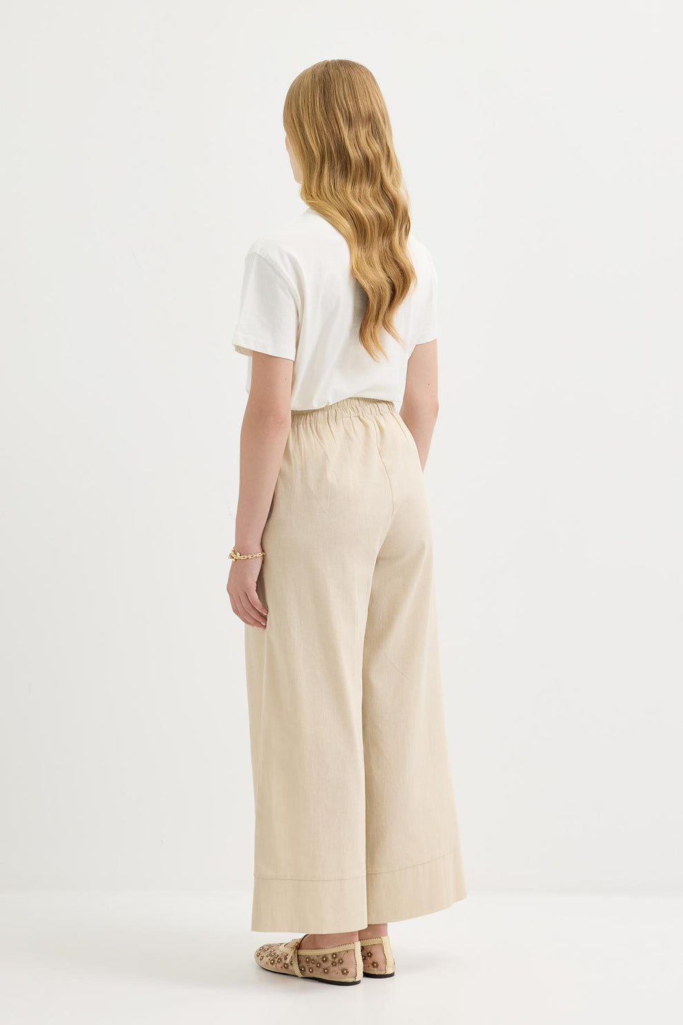 Doren Linen Trousers with Tie Up Light Beige