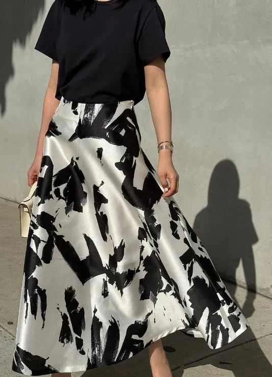 Abstract Monochrome Midi Skirt
