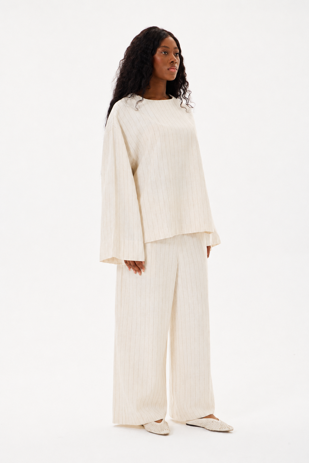 Capri Striped Linen Set Stone