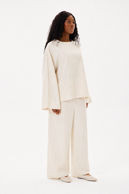 Capri Striped Linen Set Stone
