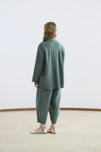 Collar Detail Tencel Tunic Trousers Set