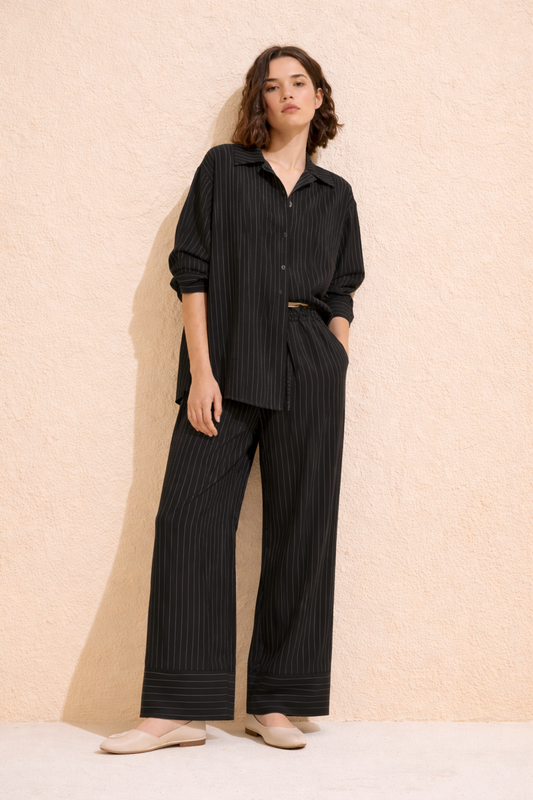 Dory Modal Blouse and Trousers Set Black