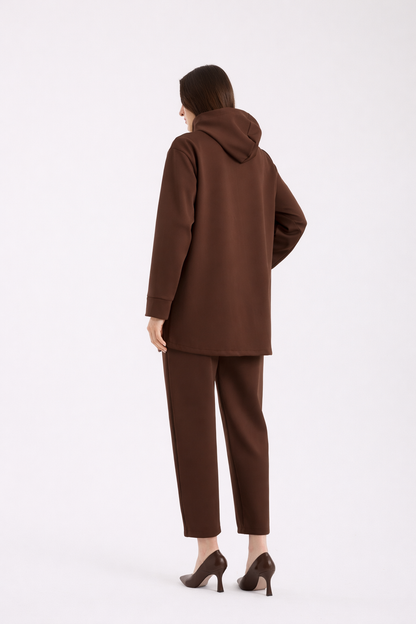 Scuba Zipped Hoodie Set Brown