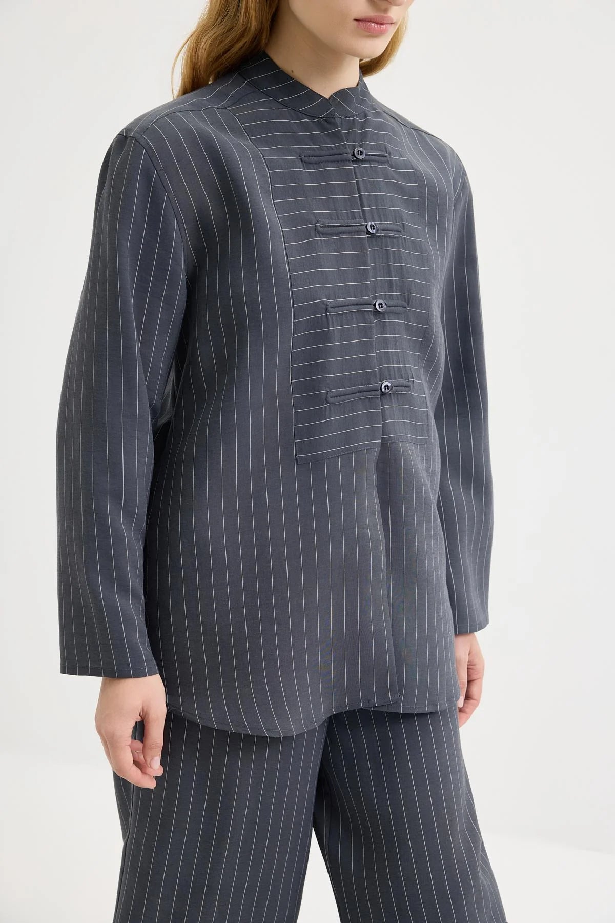 Dory Mandarin Blouse and Trousers Set Indigo