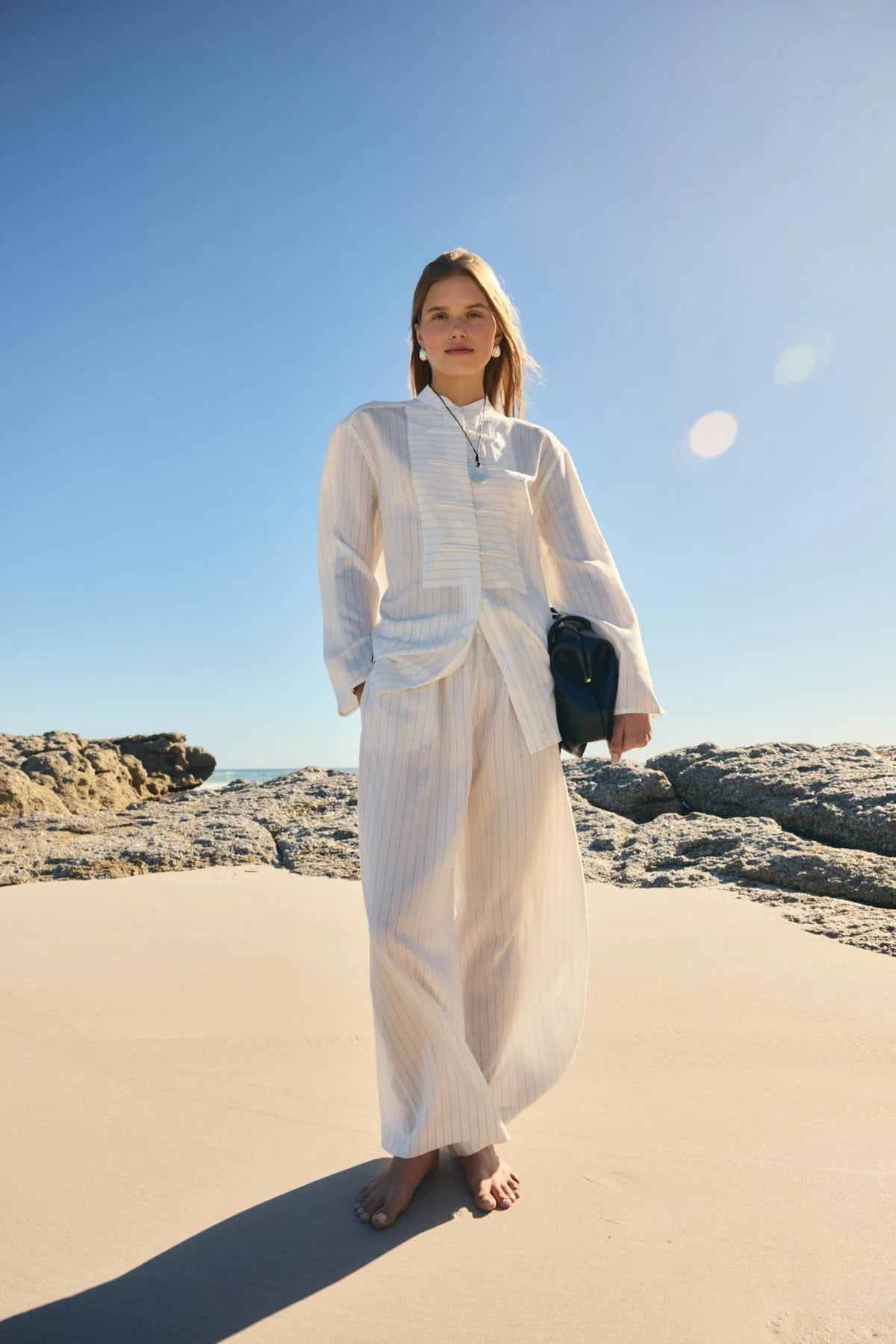 Dory Mandarin Blouse and Trousers Set Ecru